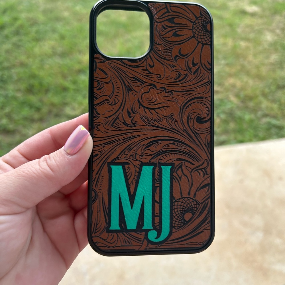 Brown and Teal Monogrammed Phone Case